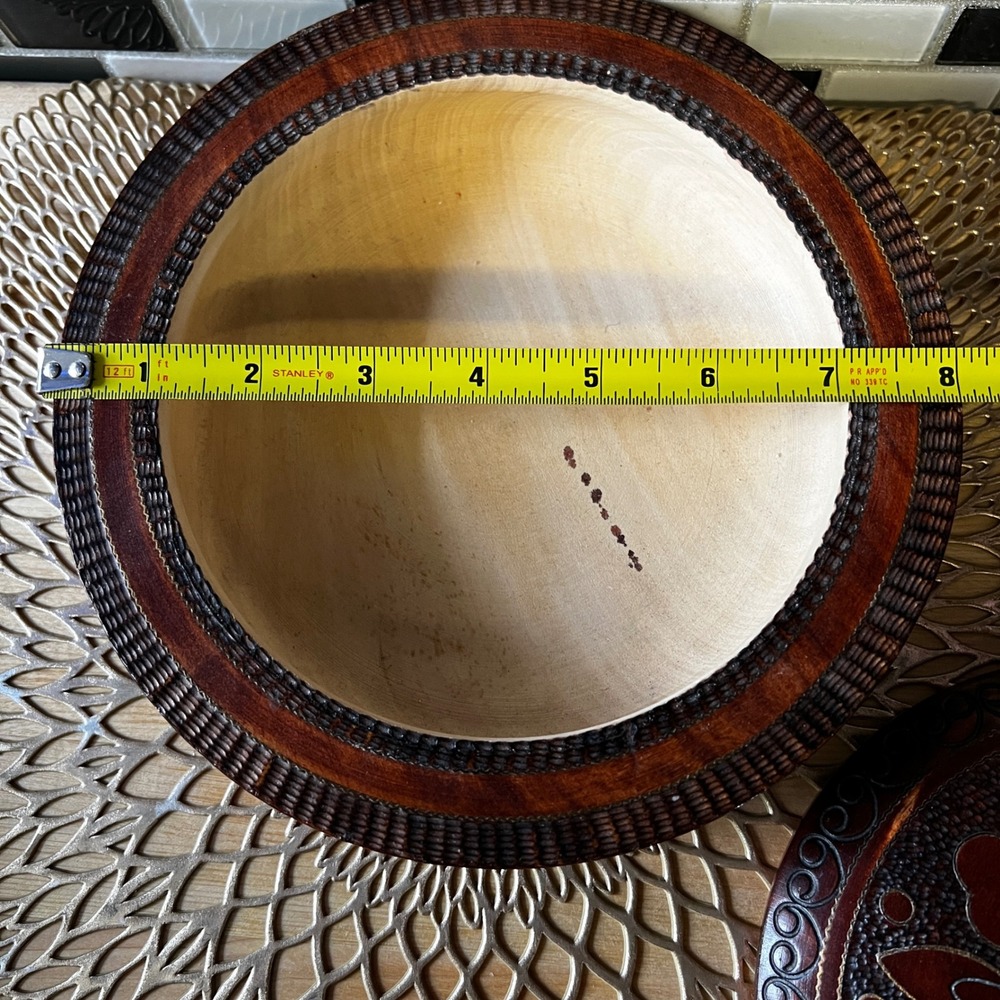 Polish Hand Carved Wood Trinket Box Dish Lid & Bowl Decorative Storage Container - Picture 8 of 10
